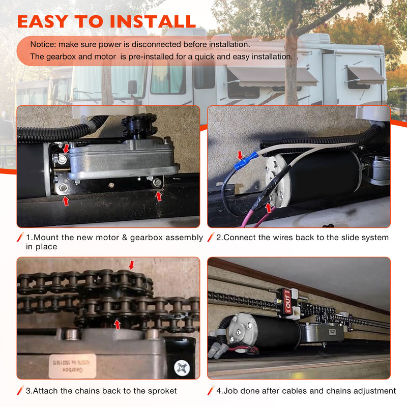RV Slide Out Motor And Gearbox Assembly For BAL Accu Slide Cable System