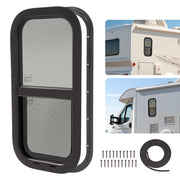 DURAFORCE 12" x 24" Vertical Slide RV Window w/Trim Ring & Screen For RV Cargo Trailer