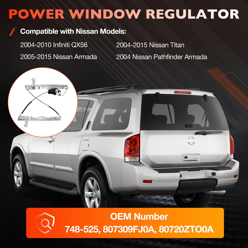 Front Passenger Side Power Window Regulator w/Motor for Nissan Titan 2004 2015