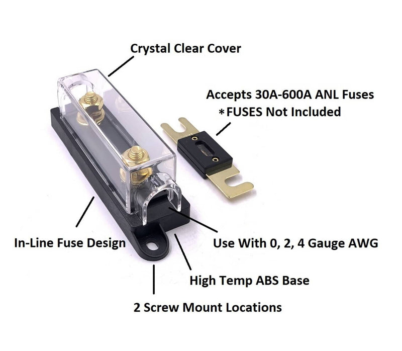 DURAFORCE ANL Fuse Holder 30 to 600A Inline Bolt Down 0 2 4 Gauge AWG Fuses