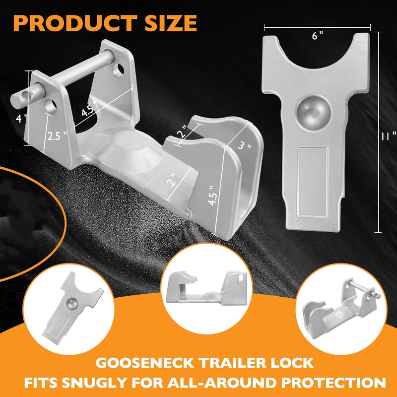 Gooseneck Trailer Hitch Lock for RV Heavy Duty Trailers Silver 2 Keys