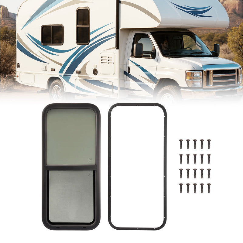 DURAFORCE 18" W X 40" H RV Window W/ Screen Trim Ring Vertical Slider For Trailer Camper