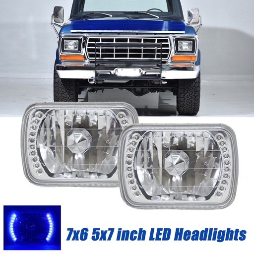 DURAFORCE 7x6 5x7 LED Square Blue Headlights Pair for 1978-1986 for Ford F150 F250 F350