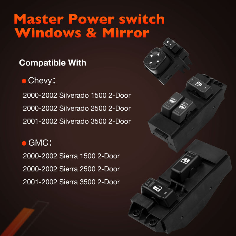 Power Window Door Mirror Switch LH RH Set for 00 02 Chevy Silverado GMC Sierra