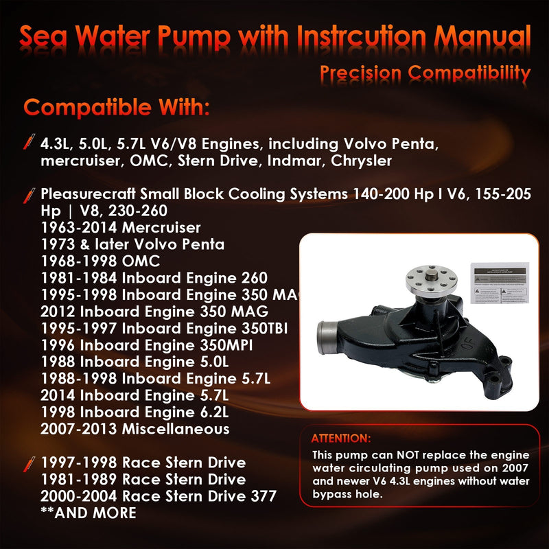 8M0113734 8503991 Sea Water Pump for Mercruiser OMC Stern Drive Penta 4.3L 5.0L