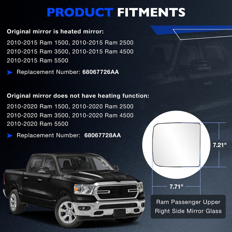 Passenger Right Upper Lower Side Mirror Glass Holder for RAM 1500 2010-2020