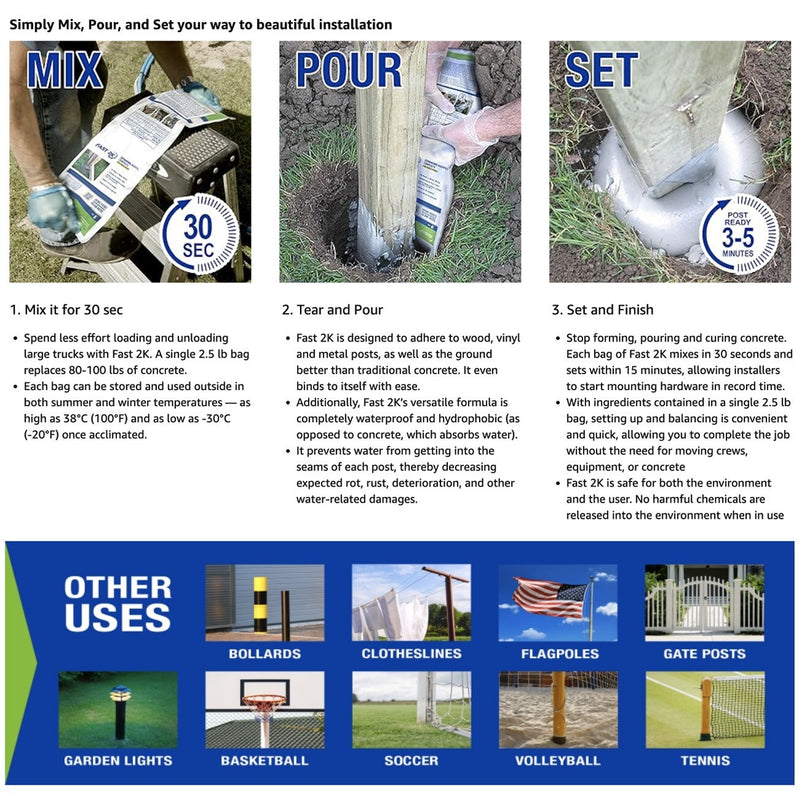 Fast 2K Fence Post Mix Concrete Alternative for Fence and Mail Post Installs 1 Pack