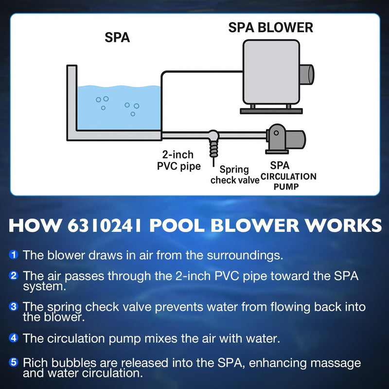 6310241 Pool Spa Blower Air Supply Silencer 2 Inch Plumbing 1HP 240V For Hot Tub