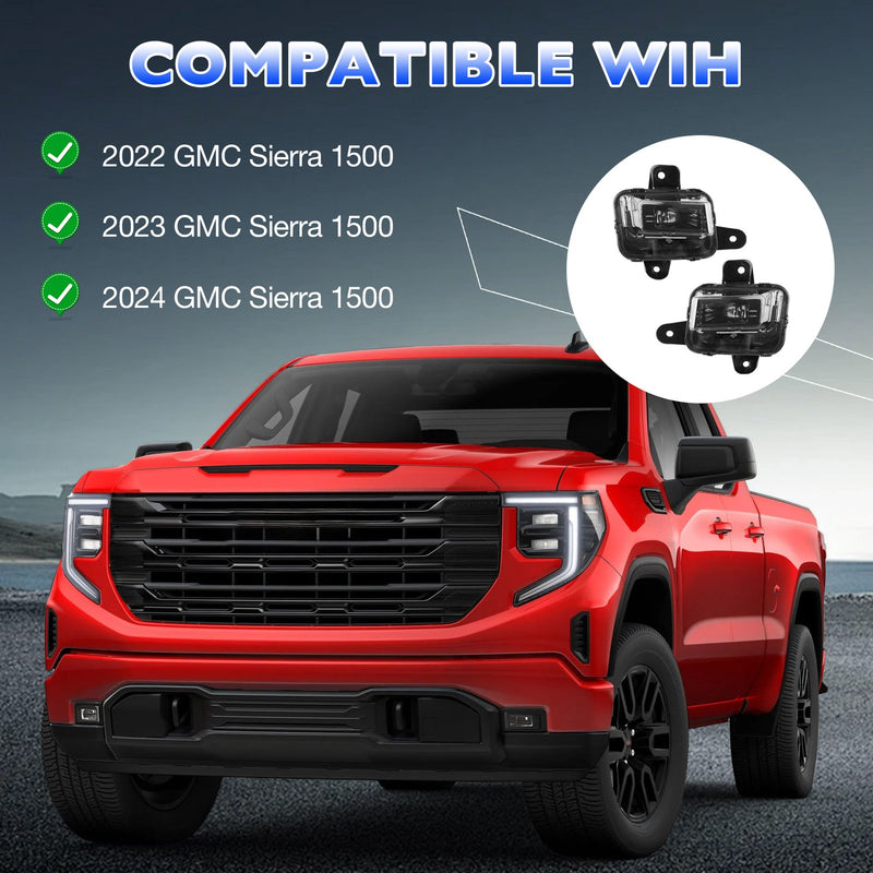 LED Fog Light Lamp w/ Switch Relay Wire Bezel Kit for 2022 2025 GMC Sierra 1500