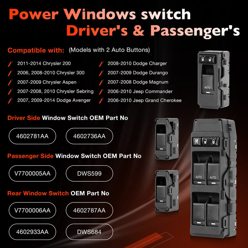 Power Window Door Control Switch for Jeep Chrysler Dodge 200 300 Charger 06to14