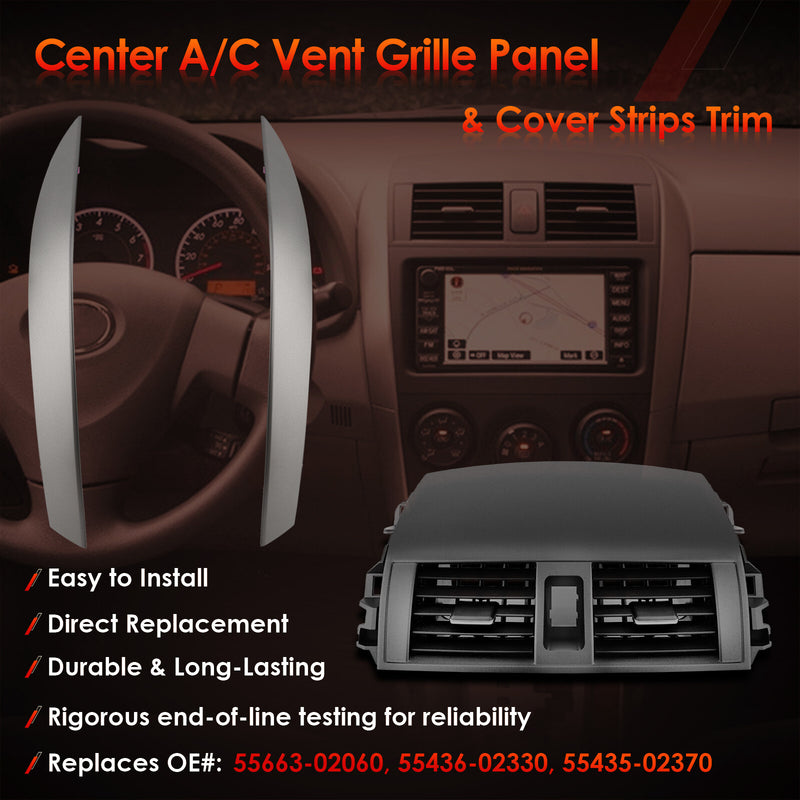 Center AC Dash Air Vent Trim Panel Cover w/ Strips Trim for 08 13 Toyota Corolla