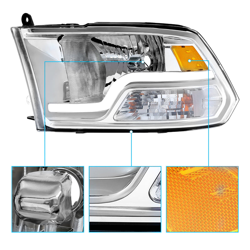 09 18 Dodge Ram 1500 2500 3500 Sequential Turn Signal Headlights with LED DRL