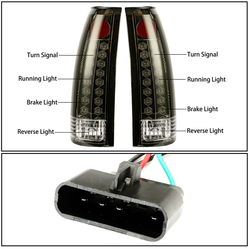 DOT Fits 88 98 Chevy GMC C K 1500 3500 Yukon Silverado Smoke LED Tail Lights
