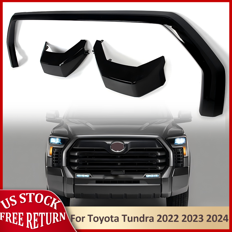 DURAFORCE Front Bumper Grille Trim Molding Cover For Toyota Tundra 2022-2024 Glossy Black