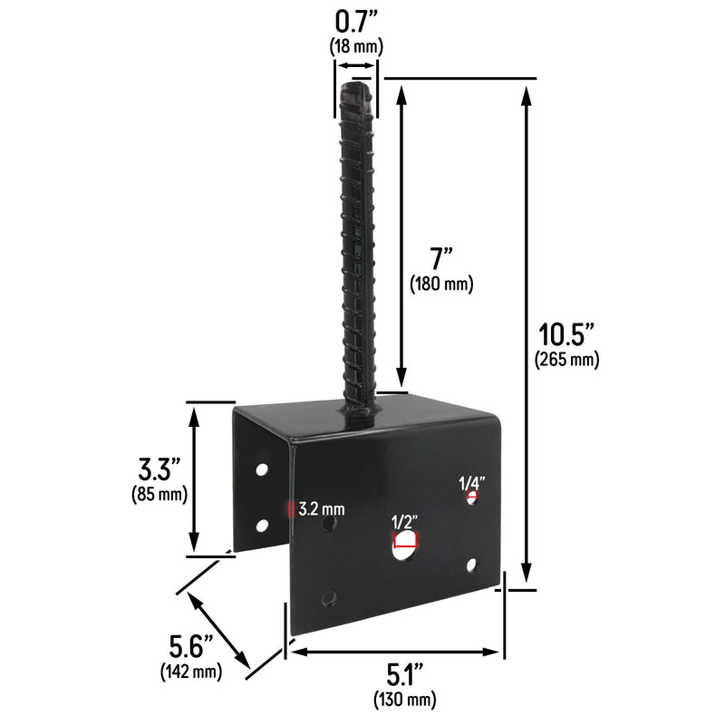 U Shaped 6x6 Deck Post Concrete Anchor Spike Fence Base Black Powder Coated 4