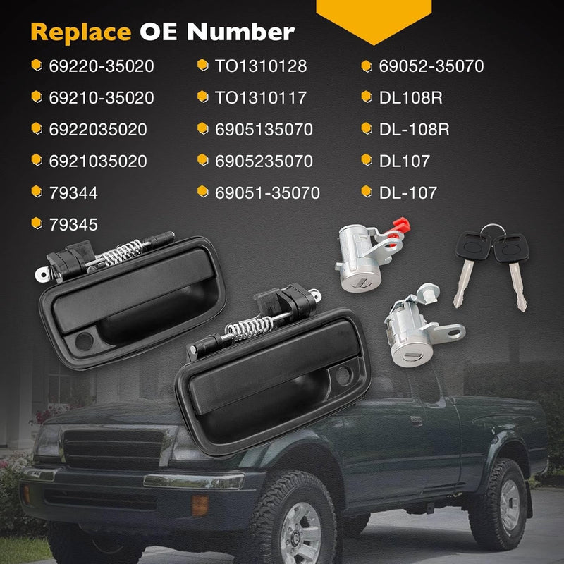Exterior Door Handle Lock Cylinders Keys Set For Toyota Tacoma 1995-2004 2X