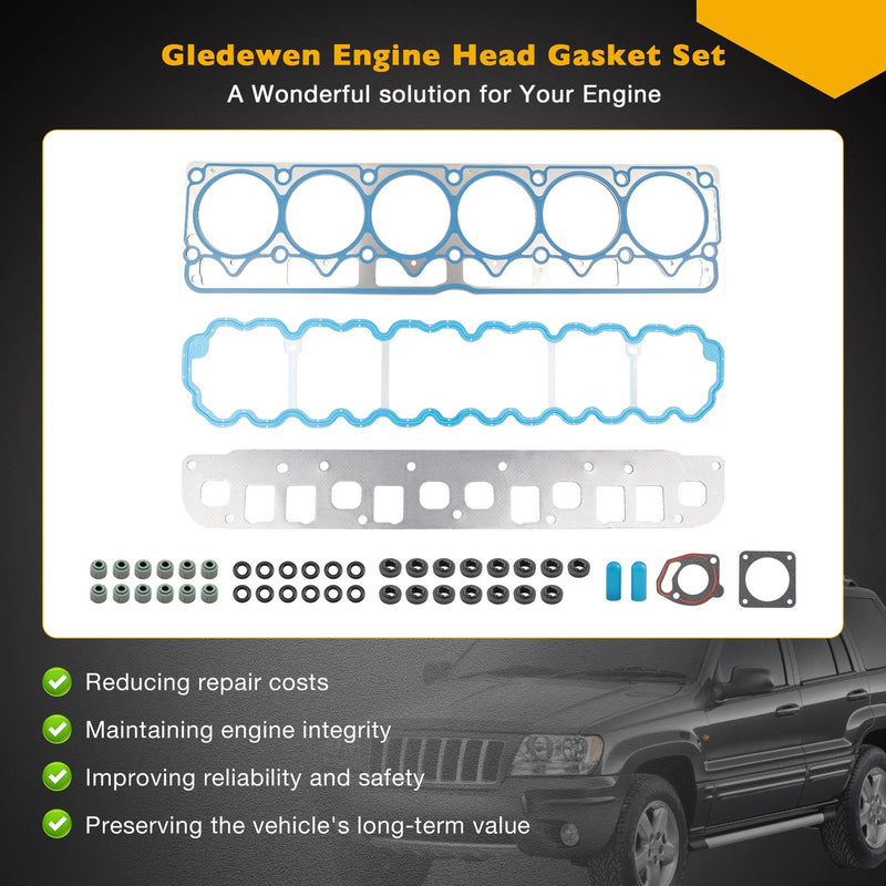 VS50458R Cylinder Head Gasket Set for Jeep Wrangler Cherokee 1999 2006 4.0L