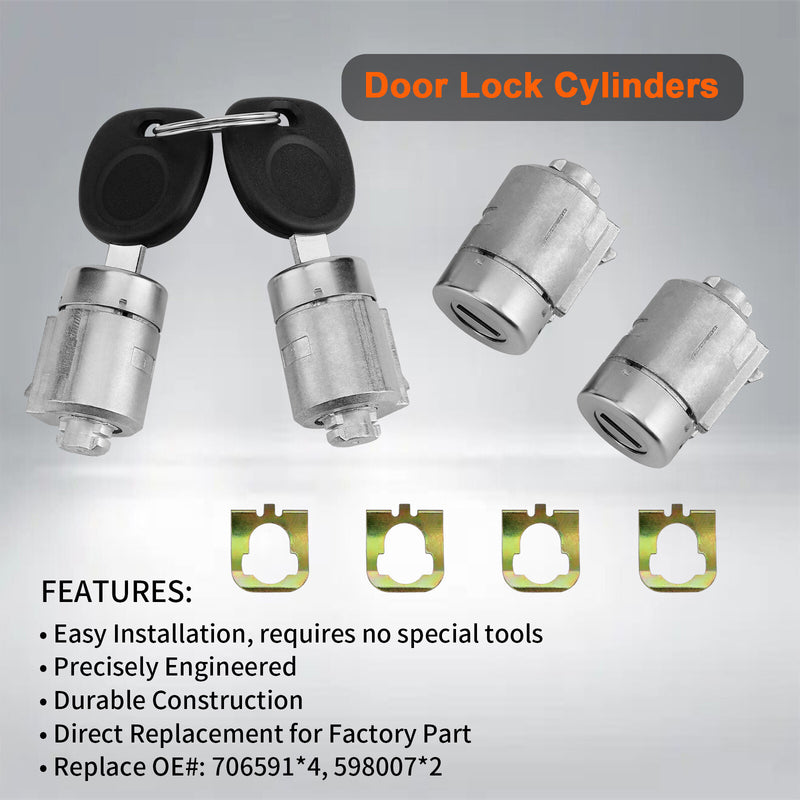 Door Lock Cylinders With Keys For Chevy GMC Express Savana 1500 2500 3500 01 10