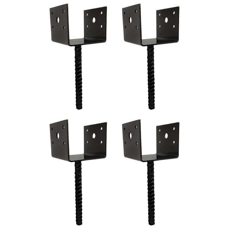 DURAFORCE U Shaped 4x4 Deck Post Concrete Anchor Spike Fence Base Black Powder Coated (4)