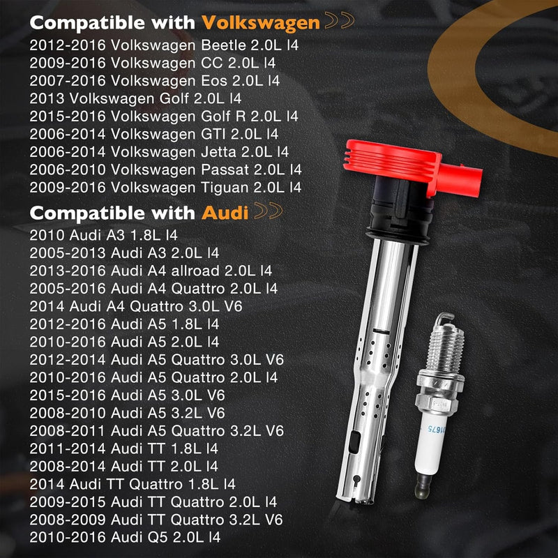 UF529 Ignition Coil Spark Plug Pack for Audi TT A4 A5 VW Tiguan Jetta 4 Pack