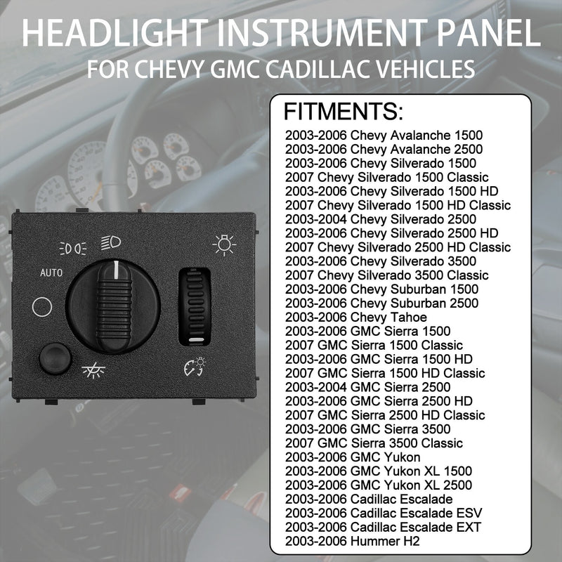 Headlight Switch and Fog Light Switch Button for Chevy Silverado GMC Sierra 03-07