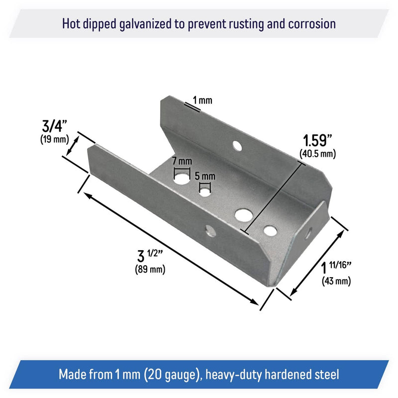 DURAFORCE Galvanized 2x4 Fence Bracket Connector for Wood Post Deck Rail 20 Gauge 10 Pack