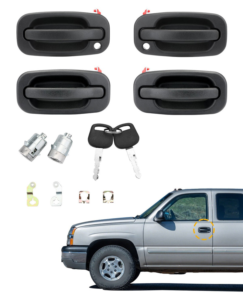 Exterior Door Handle Lock Cylinders Key for Chevy GMC Cadillac 99 to 07 4 Piece