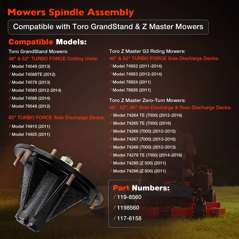 1198560 Spindle Assembly for Toro 48 52 60 Inch Grandstand And Z Master Mowers