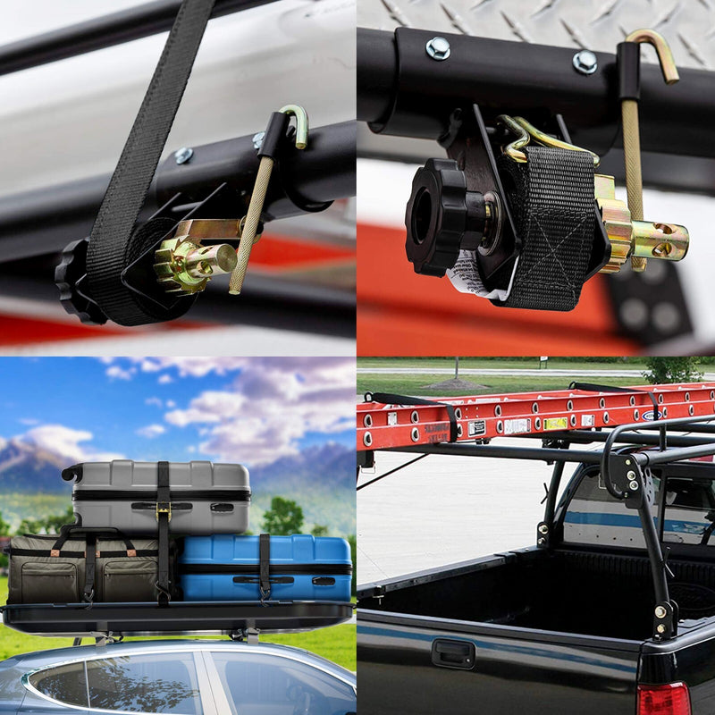 Ladder Rack Ratchet Straps 1.5W 7.5L J Hook for Round Tube Mount Truck 2 Pack