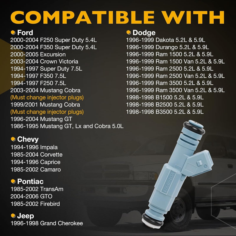 0280155715 Fuel Injector For Dodge Ram 1500 2500 3500 5.2L 5.9L 96 To 99 8 Piece