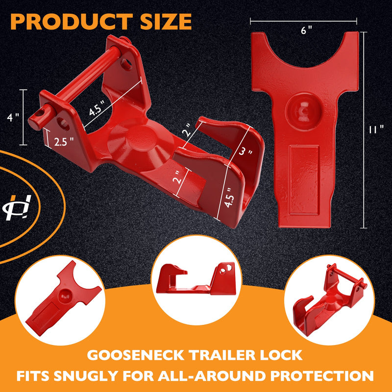 Gooseneck Trailer Hitch Lock for RV Heavy Duty Trailers 2 Key Red