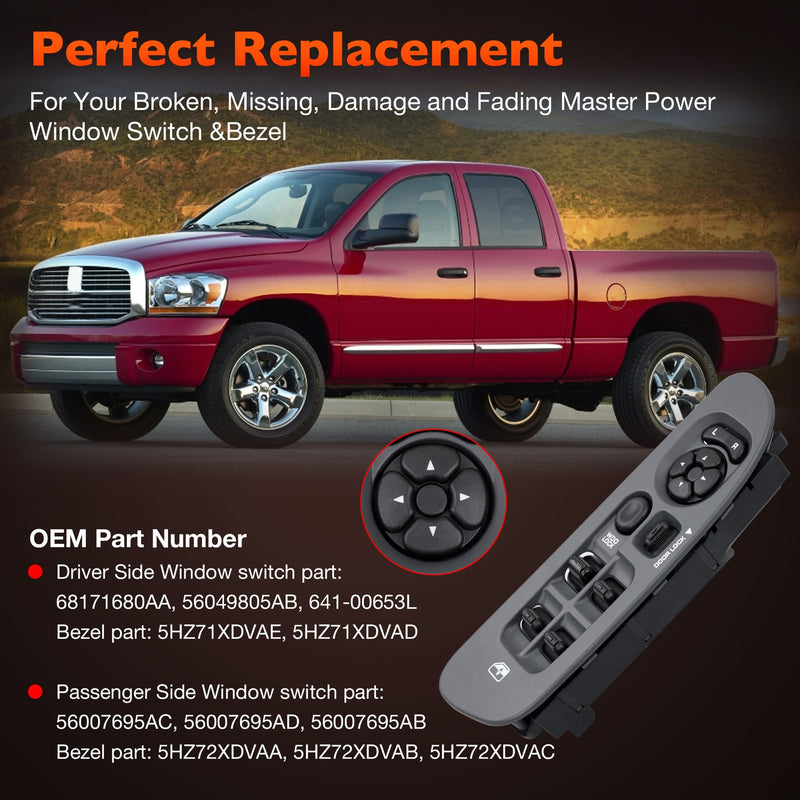 Power Window Door Lock Mirror Switch LH RH Bezel Kit For Dodge Ram 1500 01 09