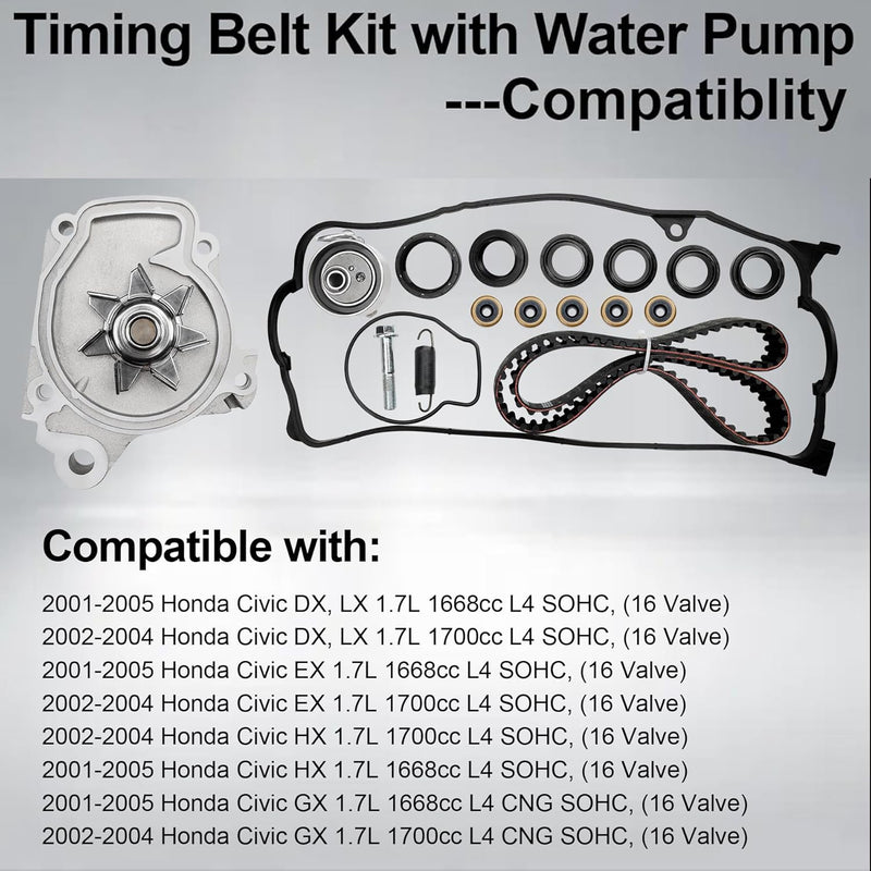 TBK312 Engine Timing Belt Kit Water Pump for Honda 1.7L Civic DX 01 05 TCK312