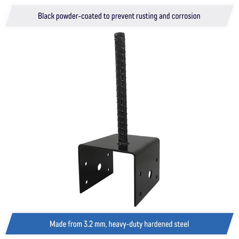 U Shaped 6x6 Deck Post Concrete Anchor Spike Fence Base Black Powder Coated 4