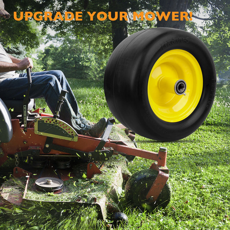 11x6.00-5 Front Flat Free Tire Wheel Set w/ Bearings for Zero Turn Mower 2x