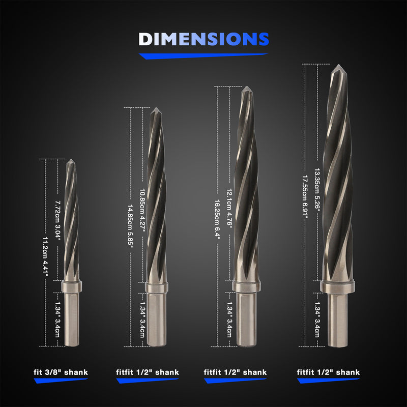 M2 HSS Taper Chucking Reamer Set 3/8 1/2 5/8 3/4 Fits Reamers Bit