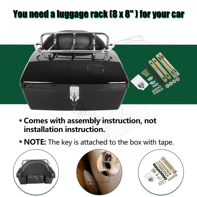 DURAFORCE Universal Motorcycle Tail Box Luggage Trunk w/ Top Rack For Harley Honda Cruiser