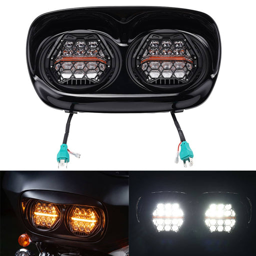 DURAFORCE Plug and Play LED Dual Headlight DRL Hi/Low for Harley Road Glide 1998-2013