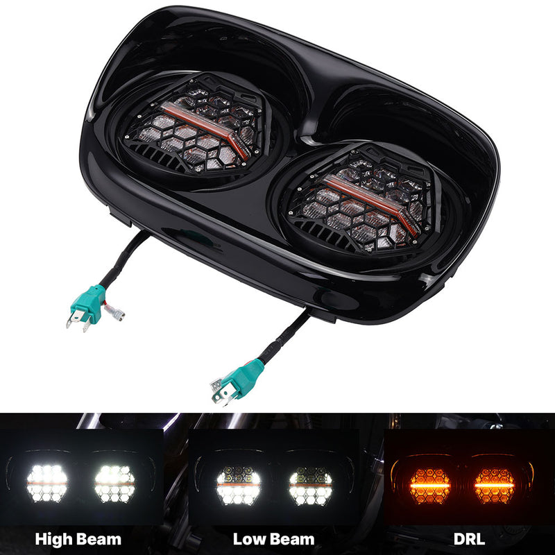 Plug&Play LED Headlight High Low Beam Amber DRL for Harley Road Glide 98-13