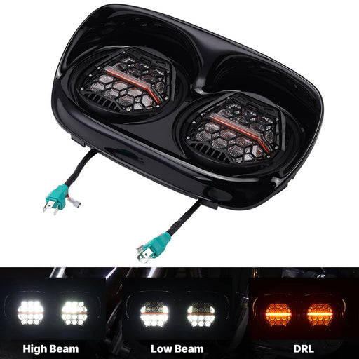 DURAFORCE 5.75" Dual LED Headlight Amber DRL for Harley Road Glide EFI FLTRI 1998-2006