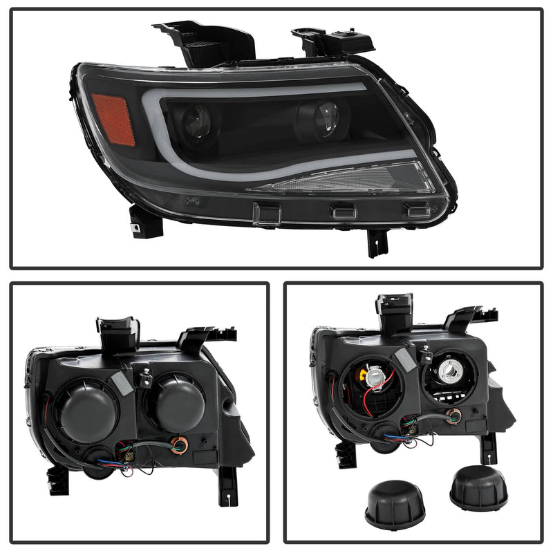 DURAFORCE Black LED DRL Dual Square Projector Headlights for Chevy Colorado 2015-2022