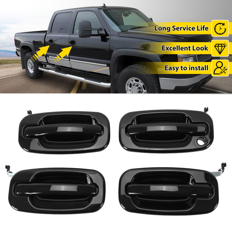 Outside Door Handles Set Painted Black for Silverado Tahoe Sierra 99-06 4 Pcs