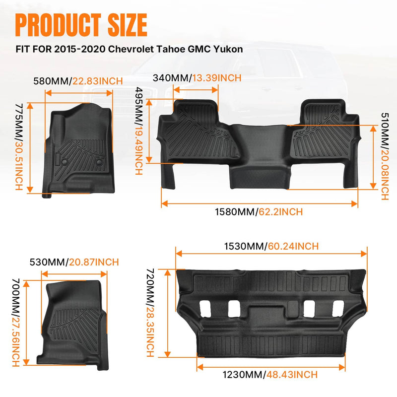 Front Rear Floor Mats Liner for Chevrolet Tahoe GMC Yukon Not XL 2015-2020