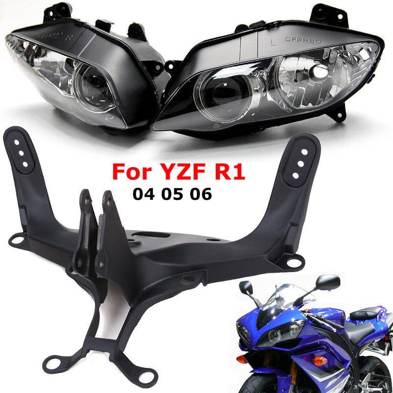 Front Headlight Assembly w/ Upper Stay Bracket for Yamaha YZF R1 2004-06