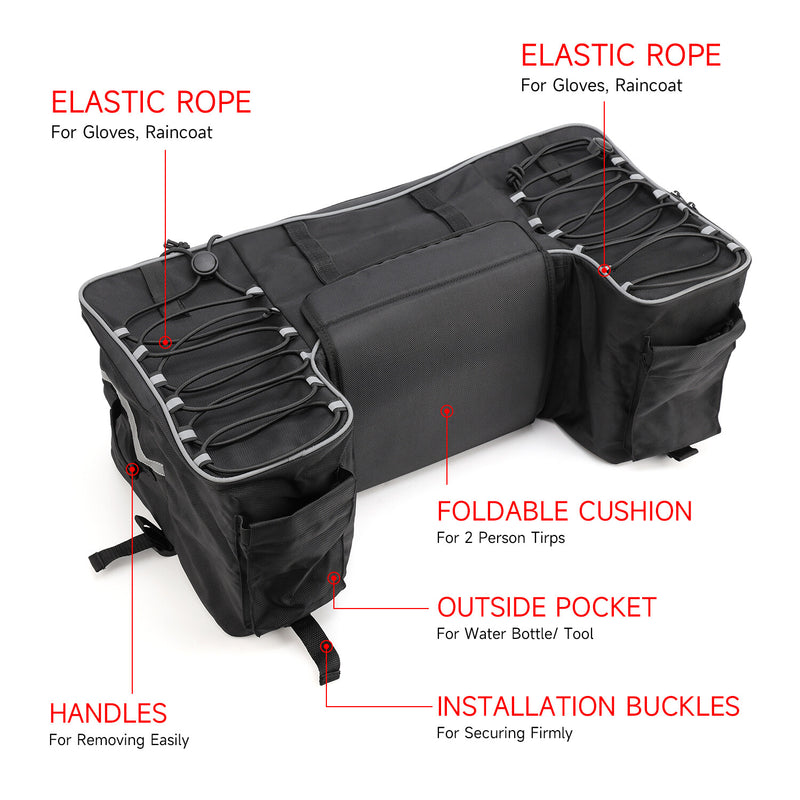 Removable Large ATV Rear Seat Bag Storage Bags Frame Rack Bag w/Cushion Black