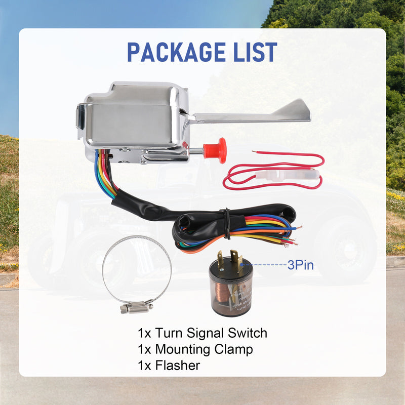 12V Chrome Universal Rat Hot Rod Turn Signal Switch for Ford GM with Flasher
