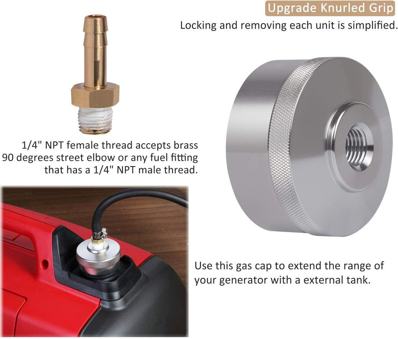Extended Run Gas Cap Adapter With Brass Hose for Yamaha EF2000is EF1000is Silver
