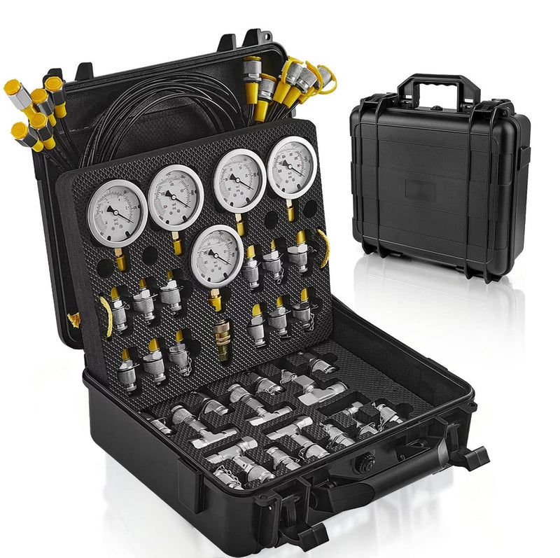 Hydraulic Pressure Test Kit 5 Gauges 13 Couplings 14 Connectors 5 Hoses 14 Tee