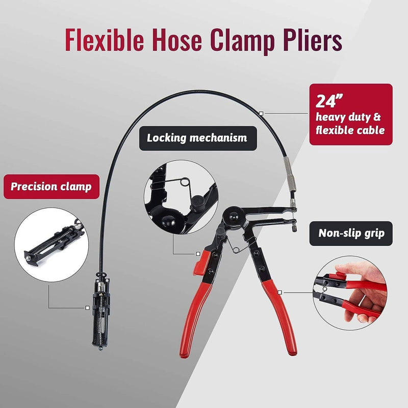 Hose Clamp Clip Plier Tool Set Swivel Jaw Flat Angled Band Flexible Automotive