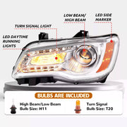 DURAFORCE Chrome Bezel LED DRL Headlight Headlamp Driver Side for Chrysler 300 2011-2023